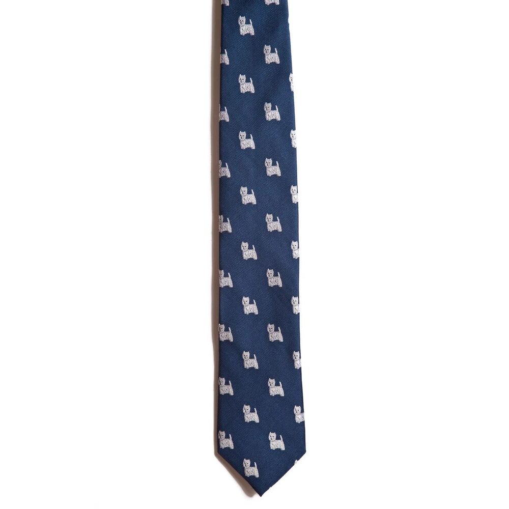 Chipp2 West Highland Terrier Tie 100% Silk Navy Blue Dog Jacquard Necktie